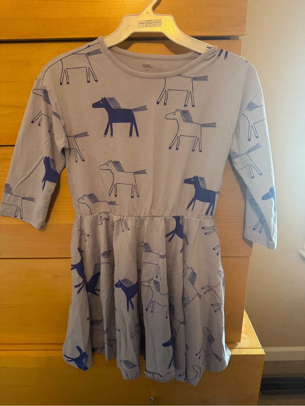 Girls size 12 Tea Collection Periwinkle Dress with Purple Horse Print